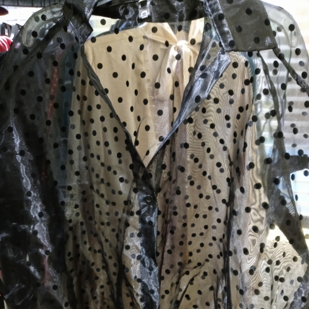 polka dotted see through blouse